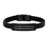Funny Gifts for Porter Men, Interlaced Leather Bracelet, 'I Am A Porter. To Save Time Let's Just Assume I'm Never Wrong.' Quote - Image 1
